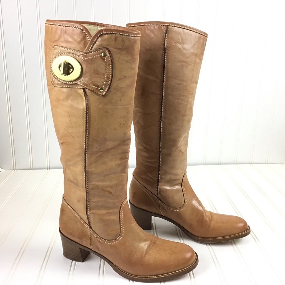 Coach “Sara” Burnished Leather Boots Made in Italy